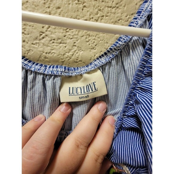 Lucy Love Striped Off The Shoulder Crop Top Size Small - Picture 2 of 3